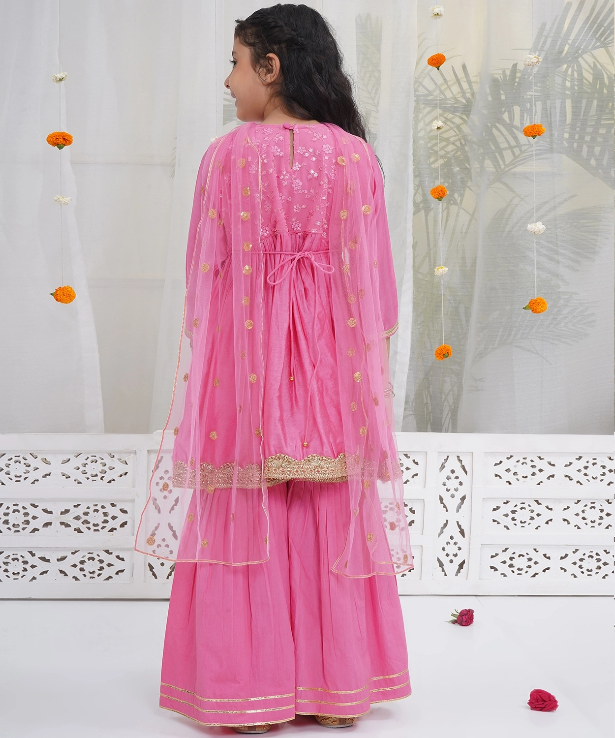 Cranberry Pink Chanderi Silk Forest Tapestry Embroidery Kurta Sharara Set with Dupatta