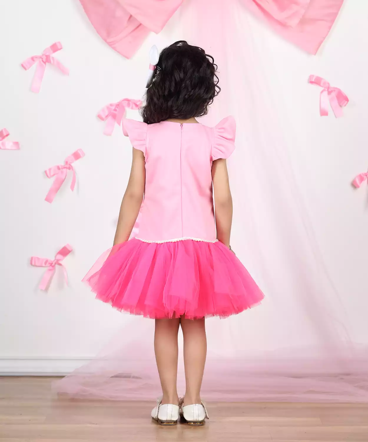 2 Shade Dress With Net Detailing And Pearl Work