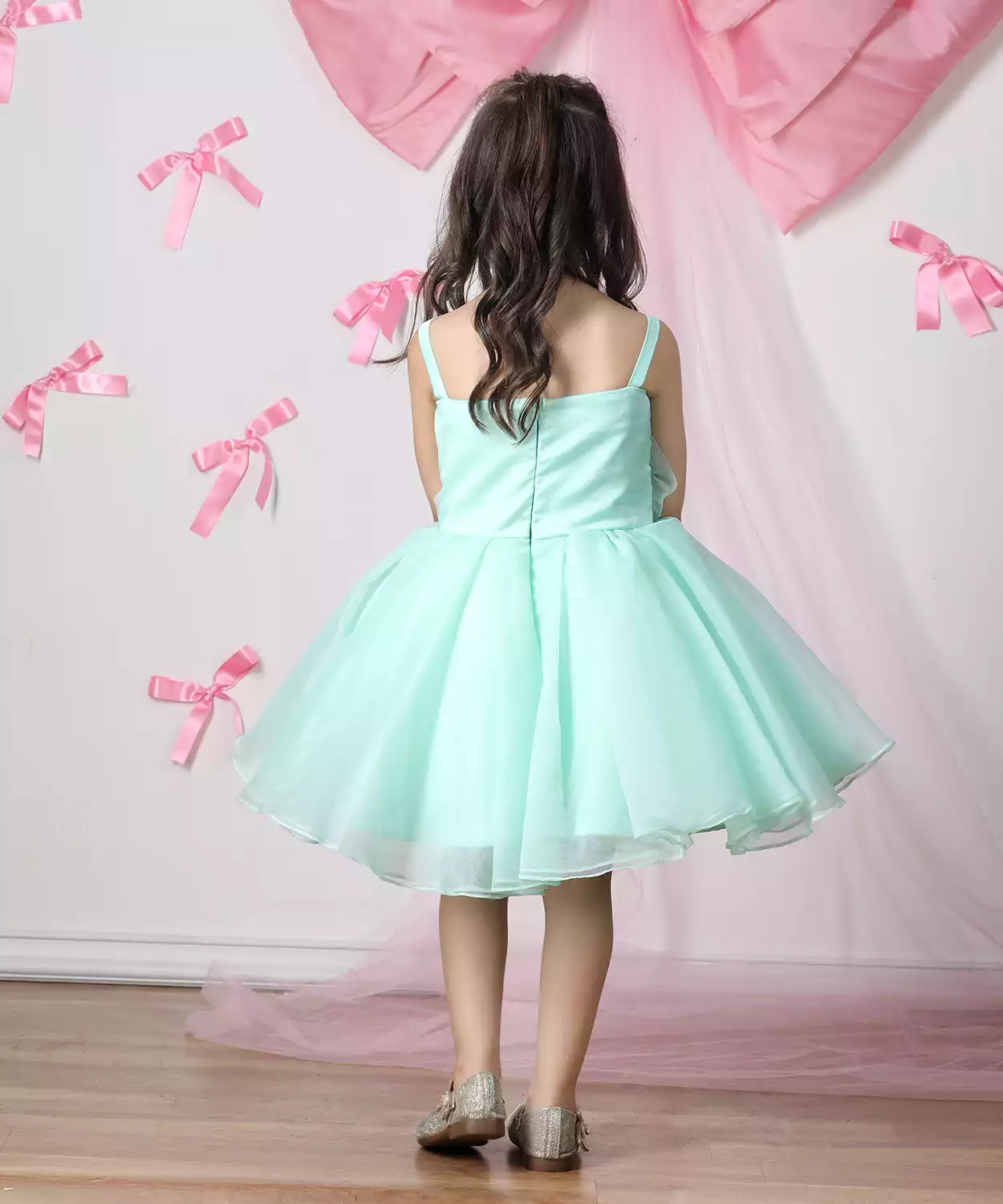 Net Dress With 3D Flowers And Flare