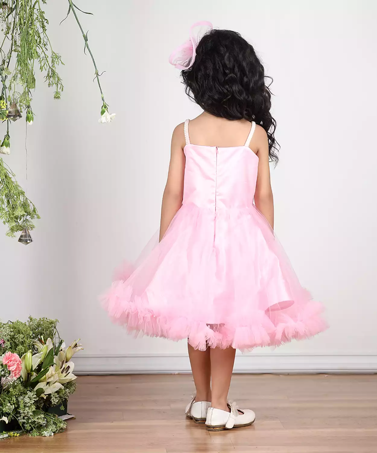 Unicorn Embroidered Dress With Tulles N Hair Clip