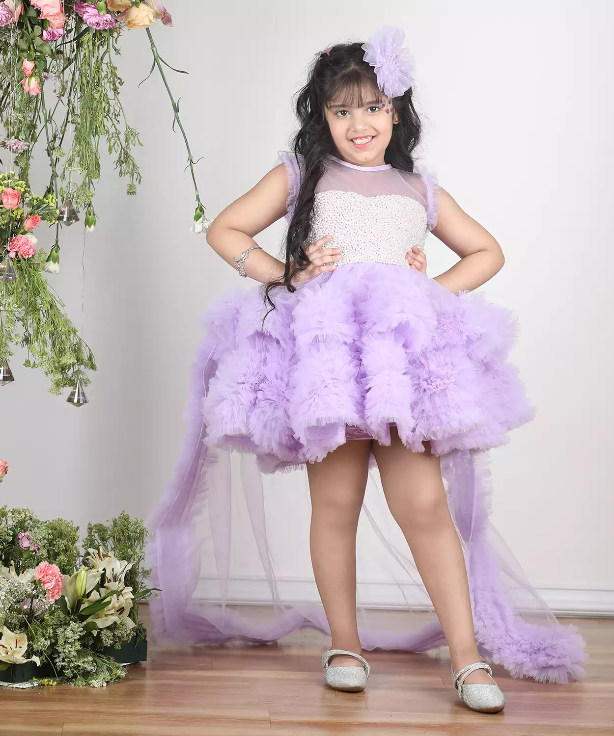 Pearl Embroidered Yoke With Net Tulles Dress