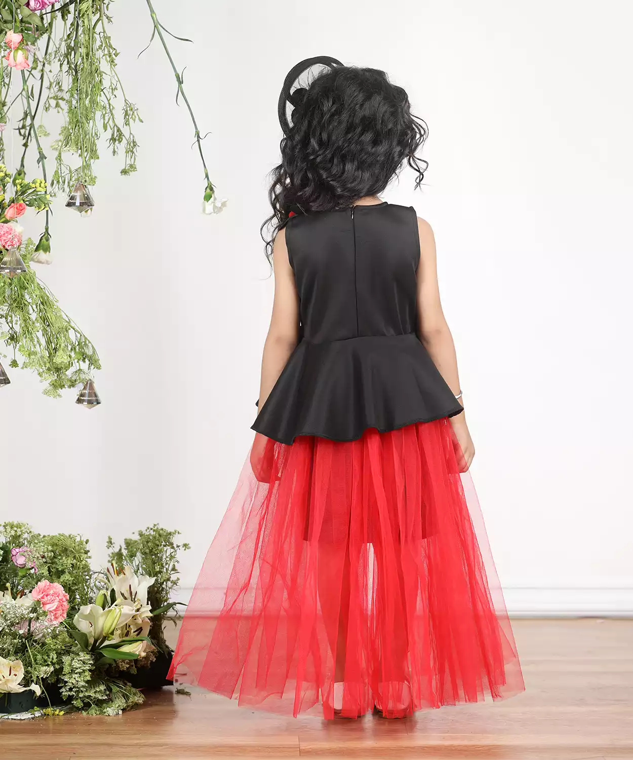 Dress With 3D Flowers And Net Detailing