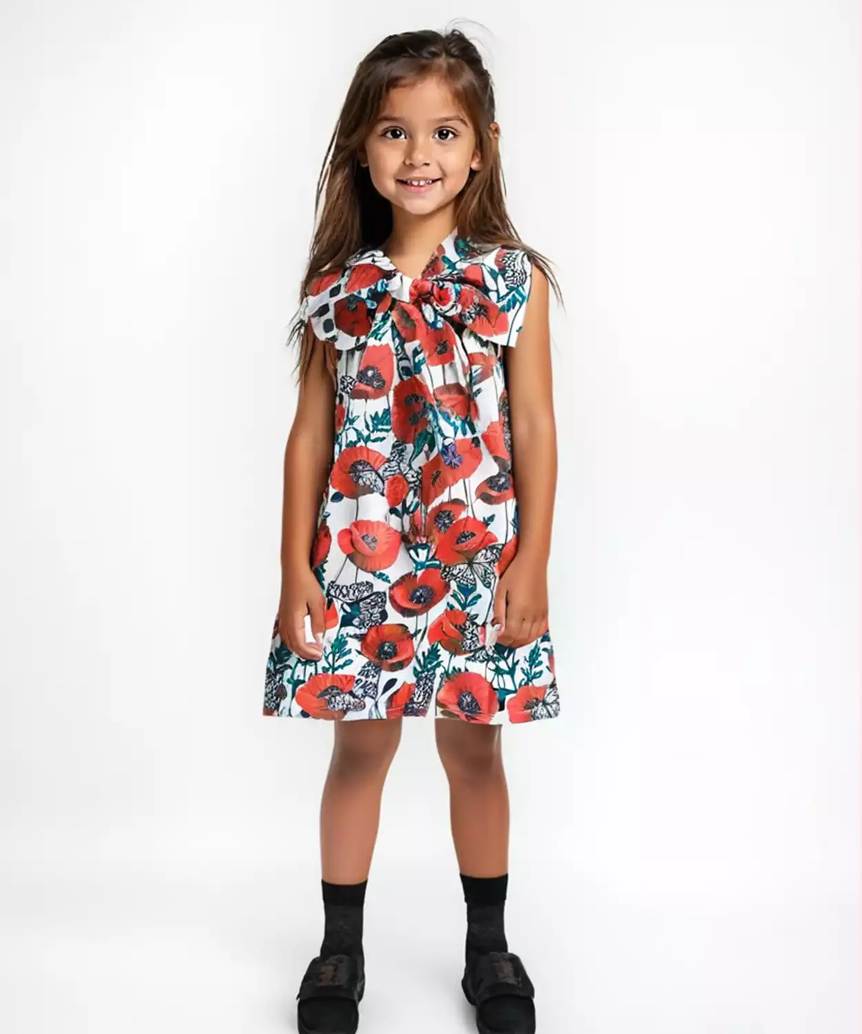 Poppy Bloom Bow Floral Cotton Dress