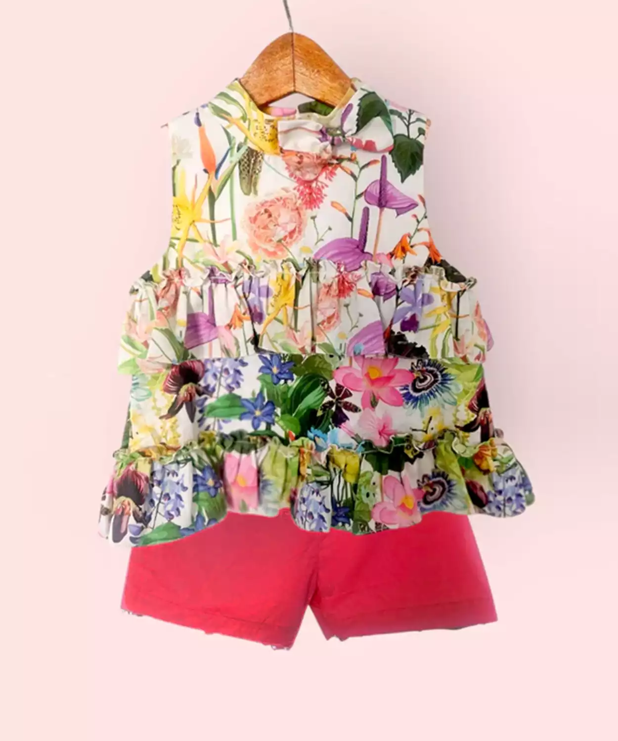 Floral Ruffle Cotton Top & Shorts Set
