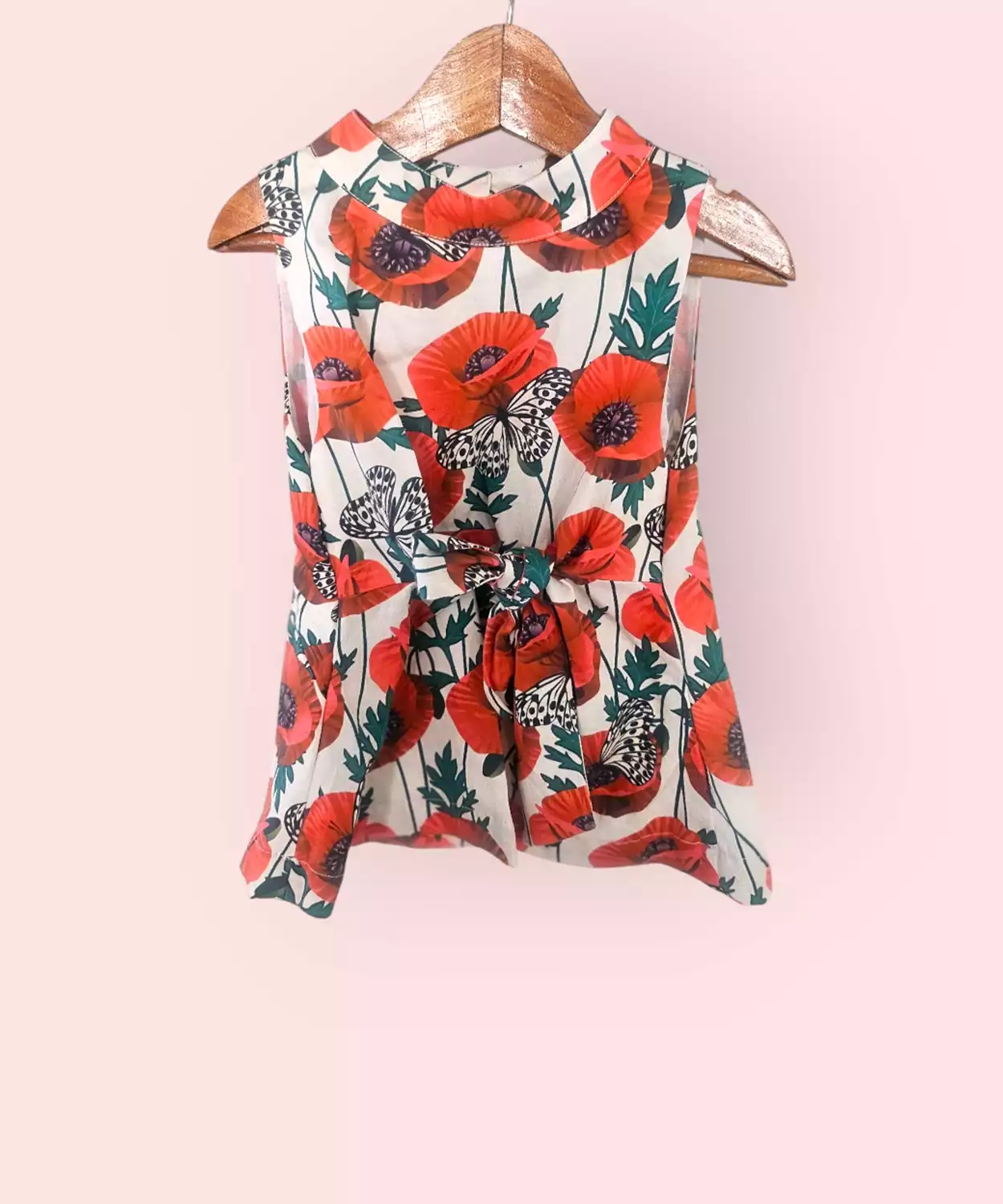 Poppy Bloom Tie-up Floral Cotton Top