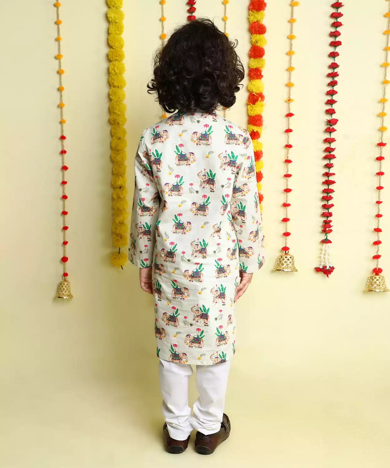 Ivory Heritage Elephant Print Cotton Kurta Set