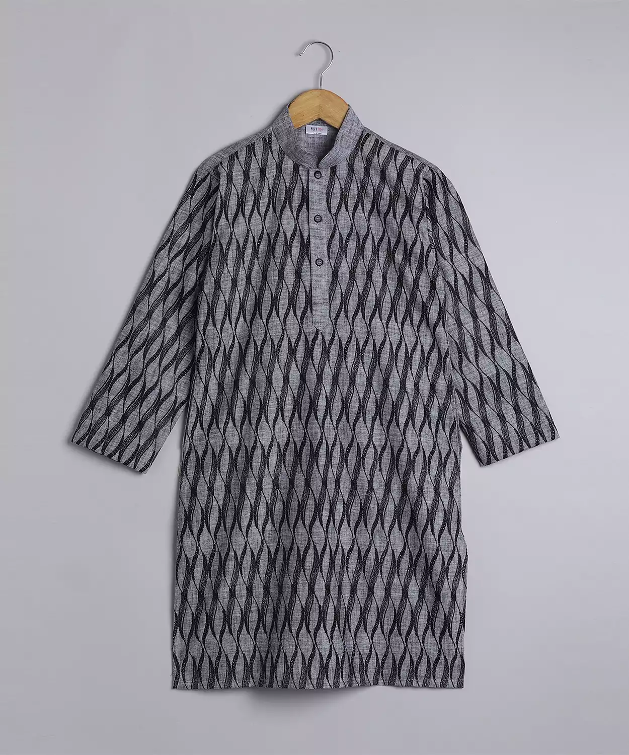 Charcoal Wave Embroidered Kurta Churidar Set