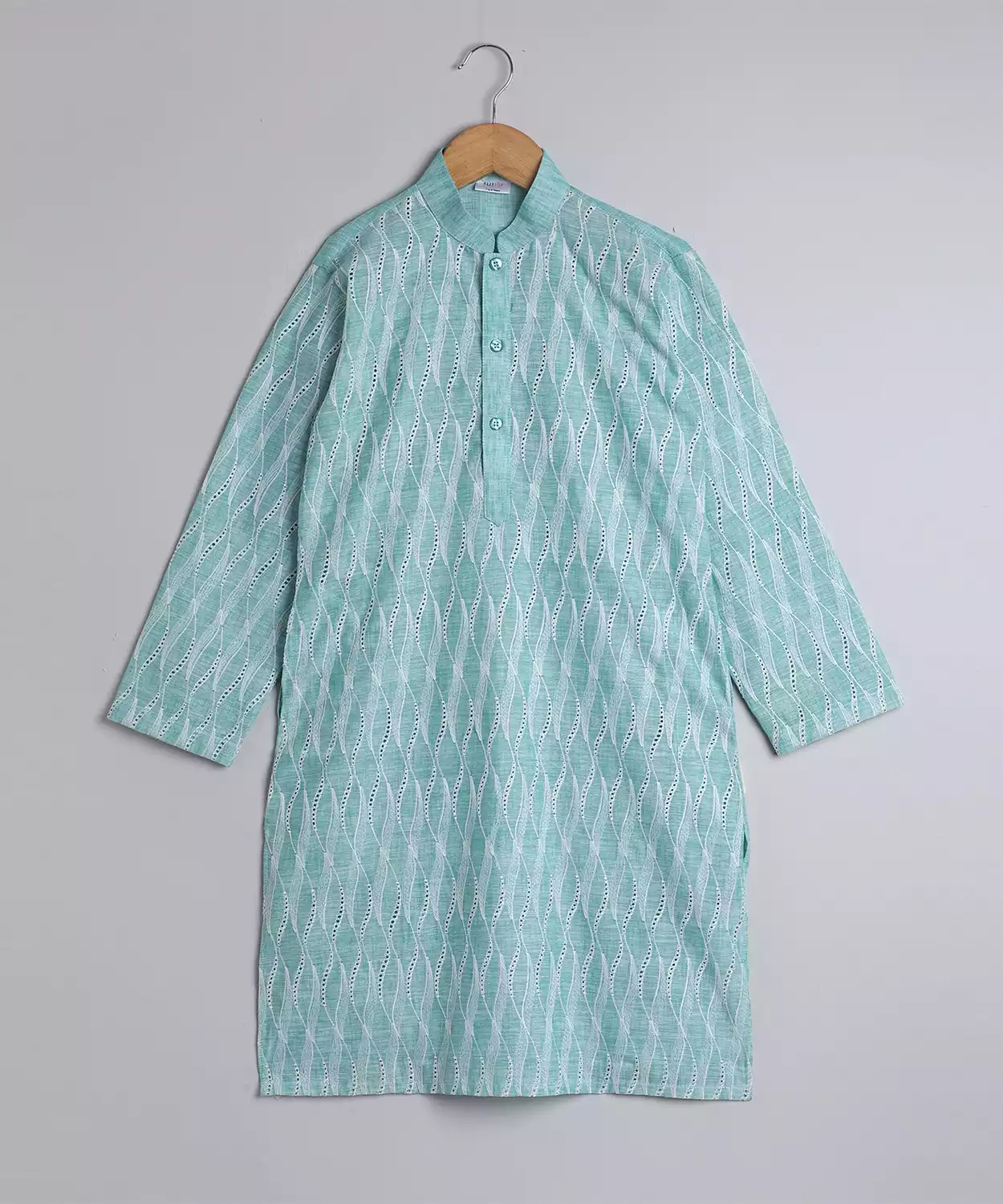 Aqua Blue Wave Embroidered Kurta Churidar Set