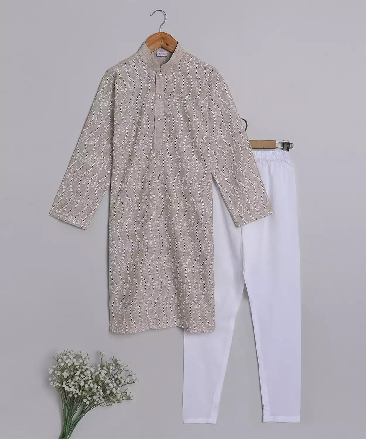 Taupe Twirl Embroidered Kurta Churidar Set