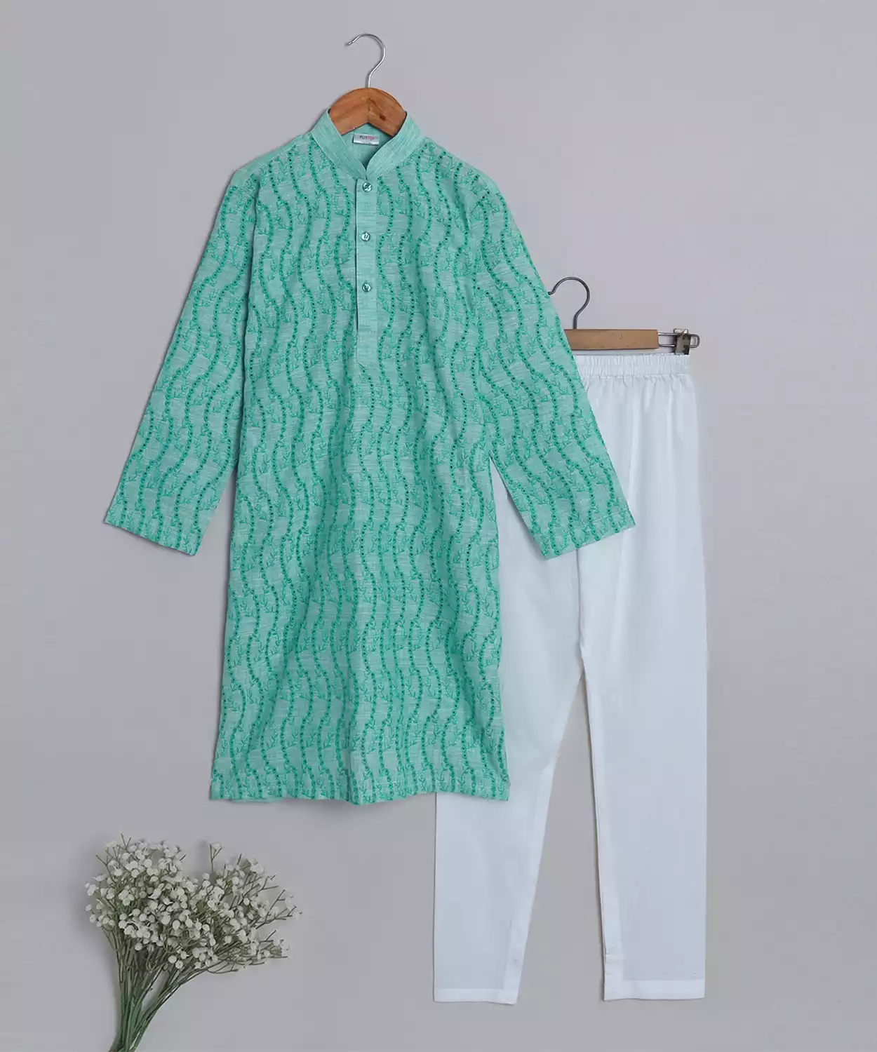 Green Twirl Embroidered Kurta Churidar Set