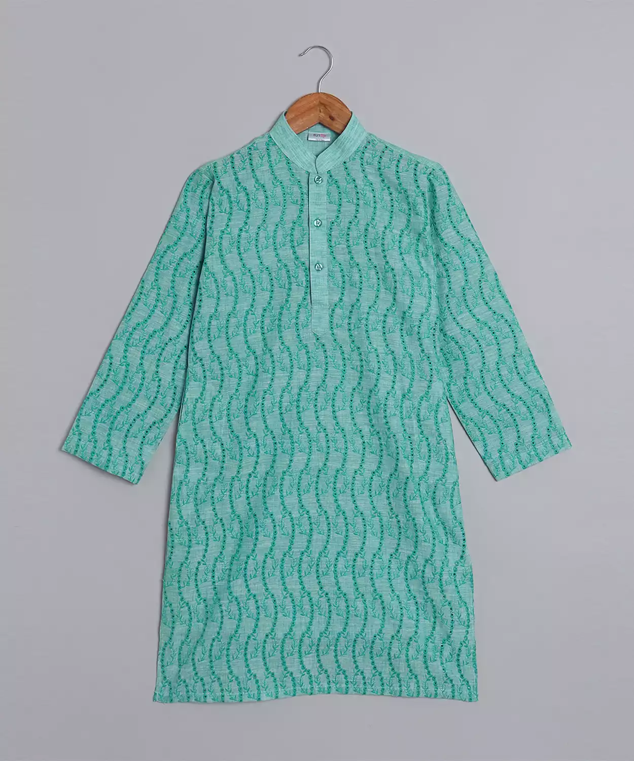 Green Twirl Embroidered Kurta Churidar Set