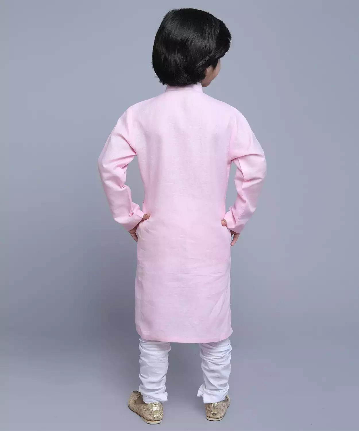 Light Pink Embellished Floral Accent Kurta Churidar Set