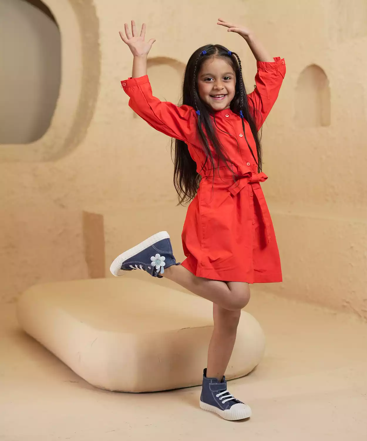 Solid Orange Dress With Belt