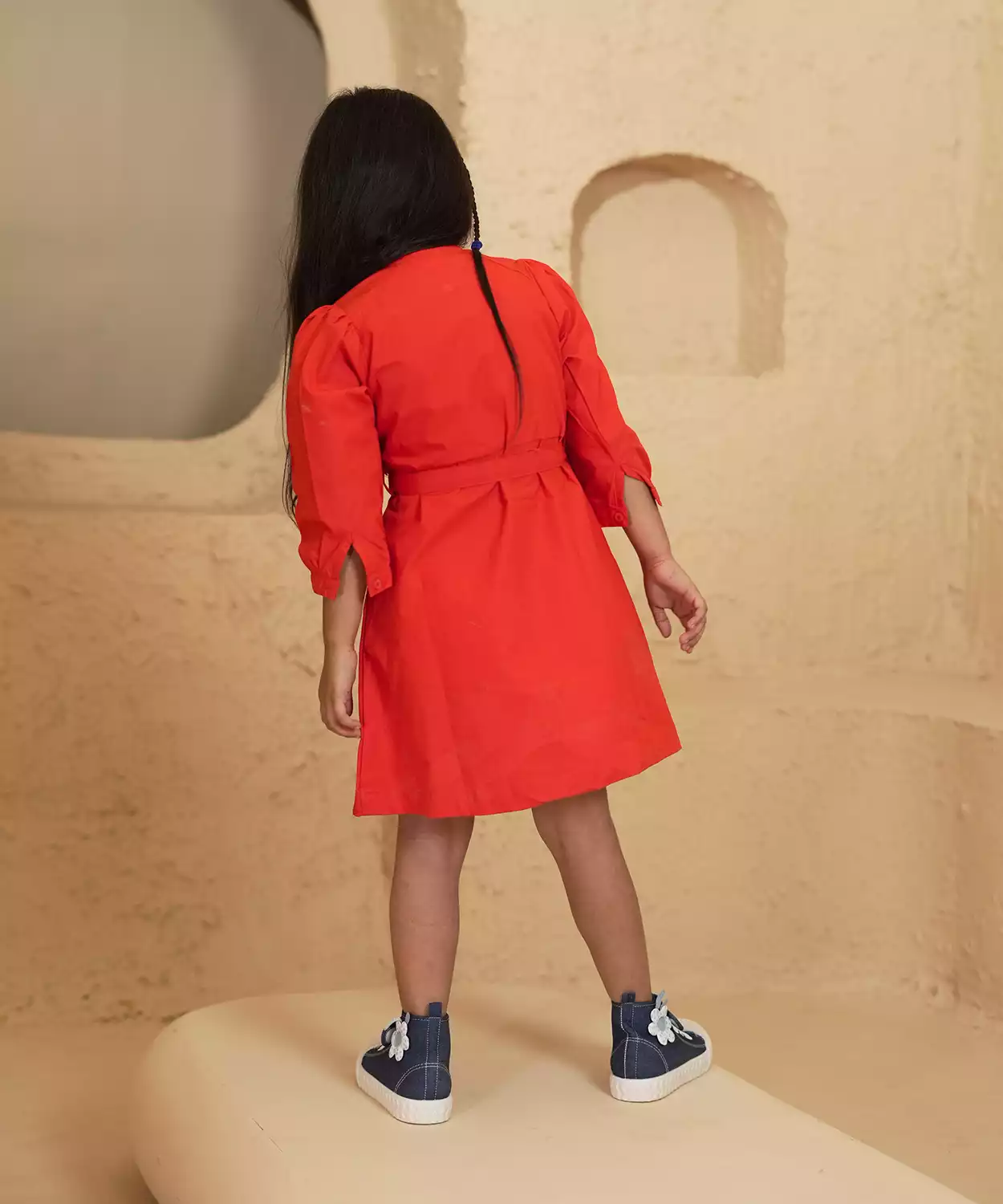 Solid Orange Dress With Belt