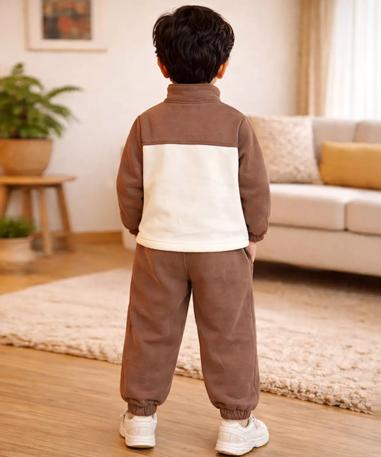 Brown Crew Neck 3D Lion, Fleece Winter Tracksuit Set