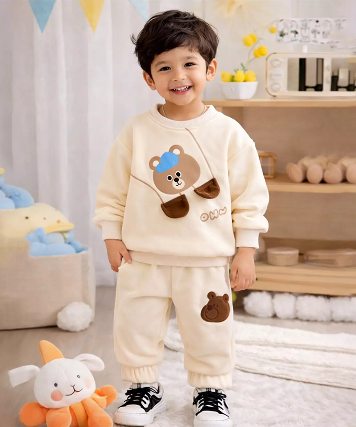 Ivory Bear 3D Legs 2 Pcs, Fleece Winter Tracksuit Set