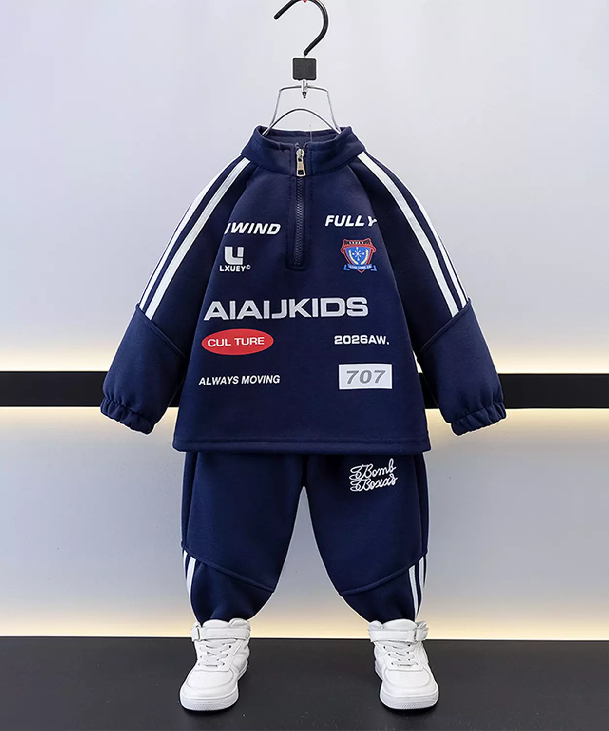 Sporty Navy Tracksuit Set With Matching Sling Bag