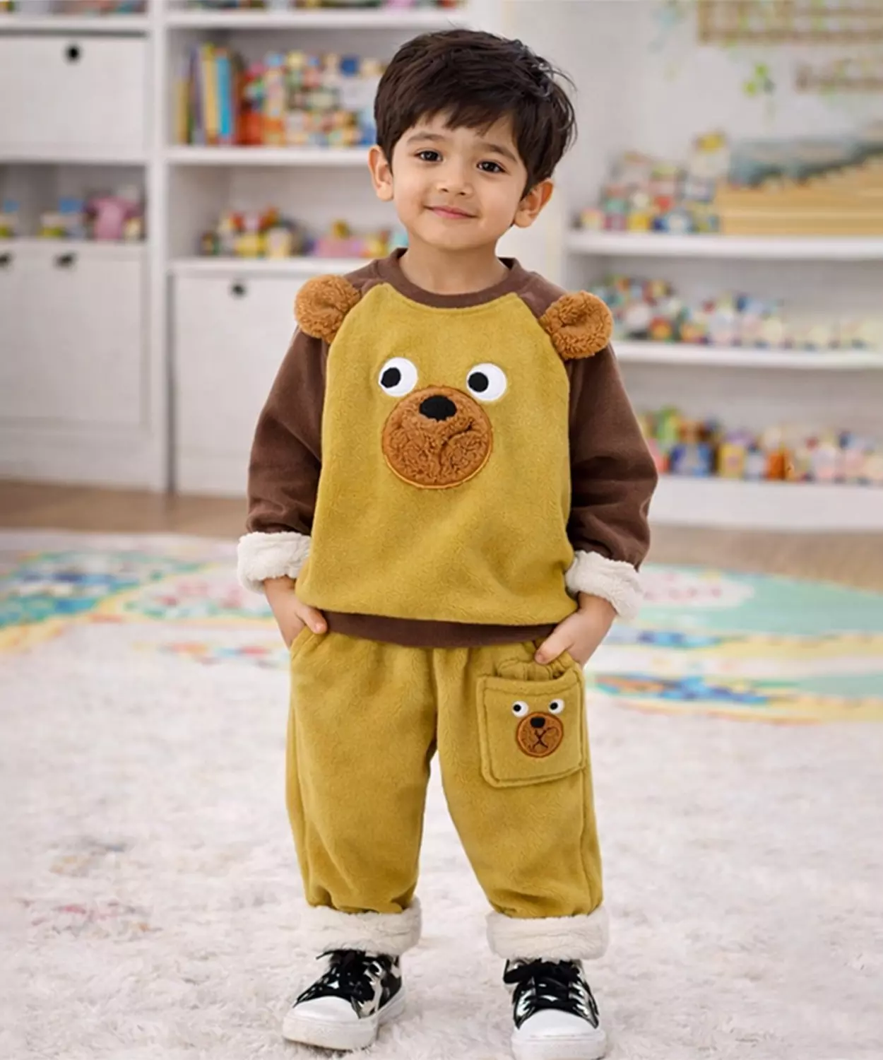 Olive Bear 3D Ears 2pcs sherpa Winter Tracksuit Set