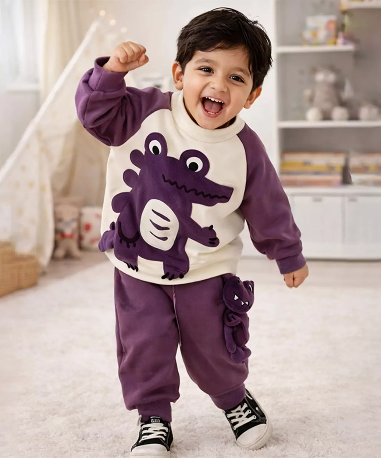 Purple Croc Pocket Fleece Winter Tracksuit Set