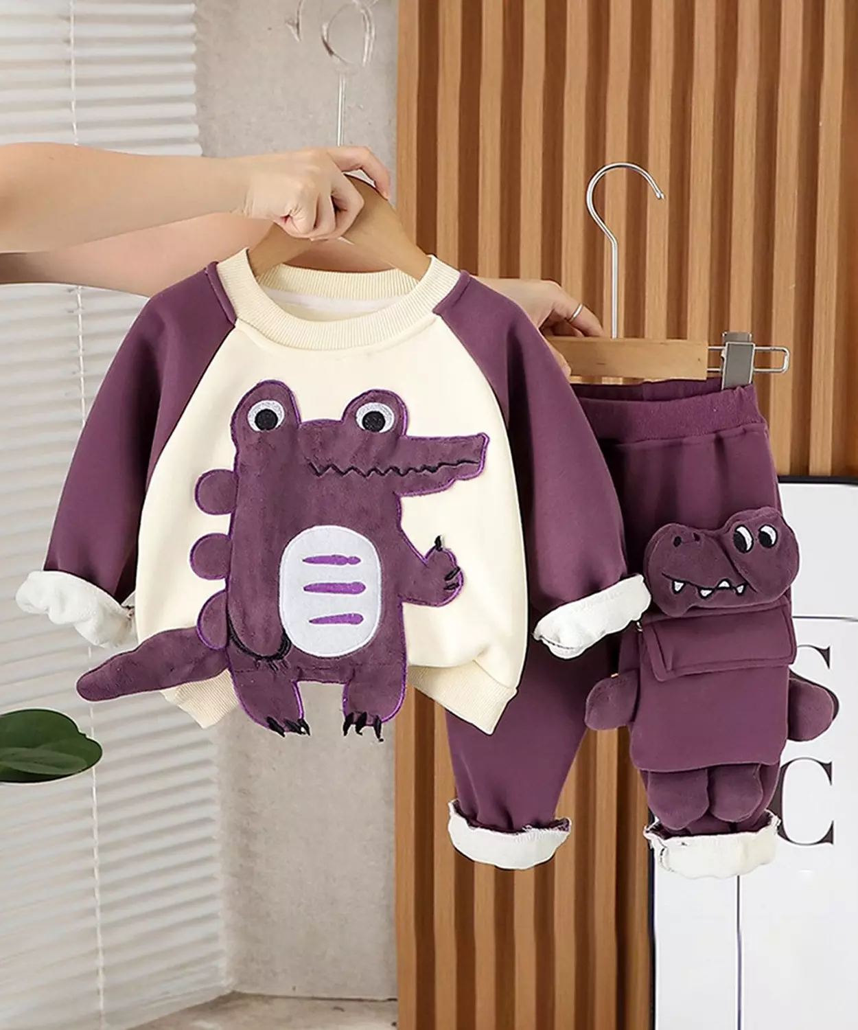 Purple Croc Pocket Fleece Winter Tracksuit Set