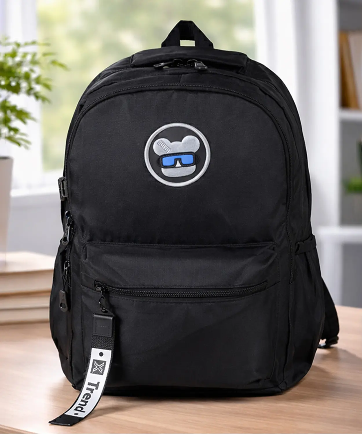 Solid Black Ted Glasses Badge School Backpack