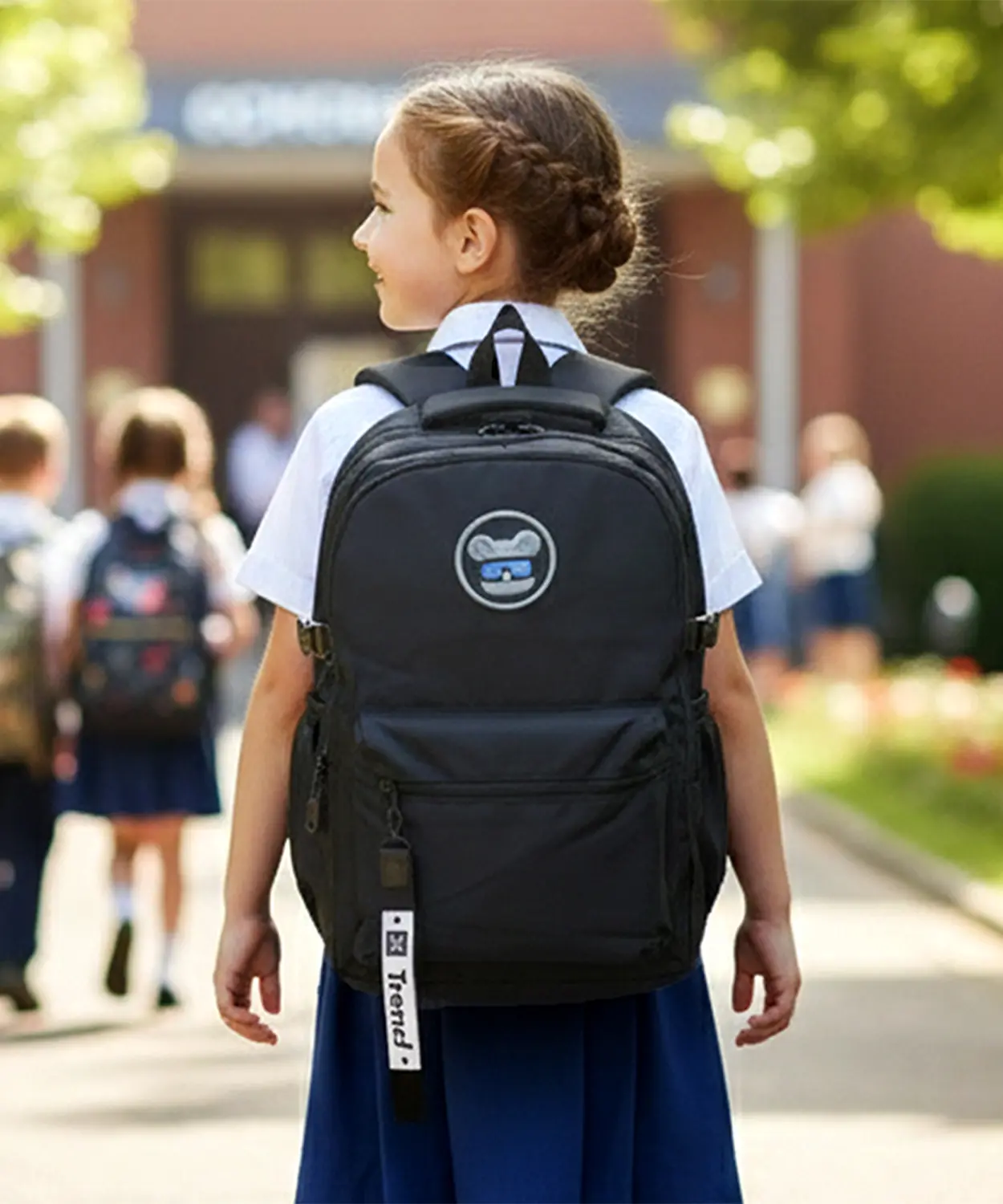 Solid Black Ted Glasses Badge School Backpack