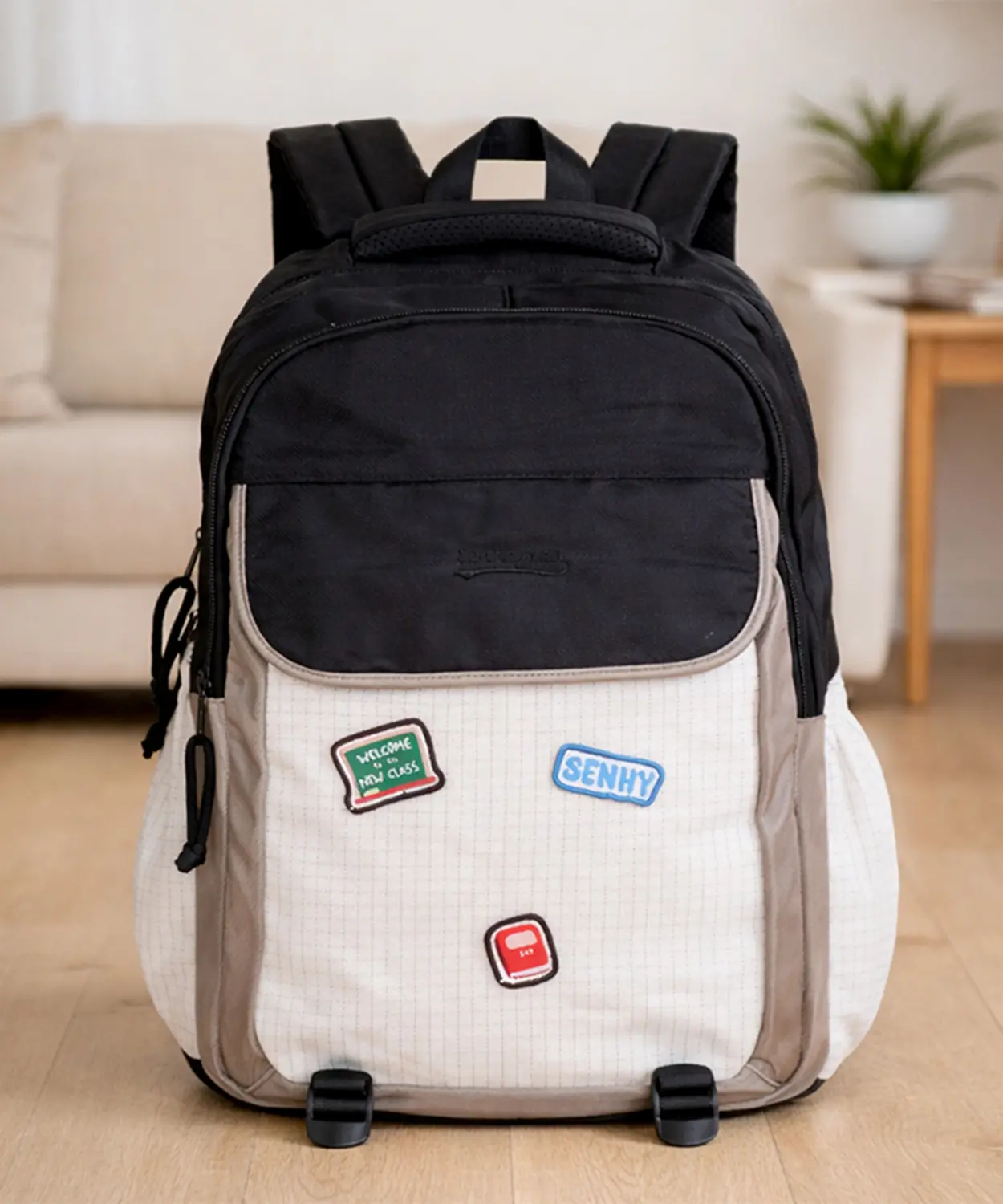 Black & Brown Badge Styled School Backpack