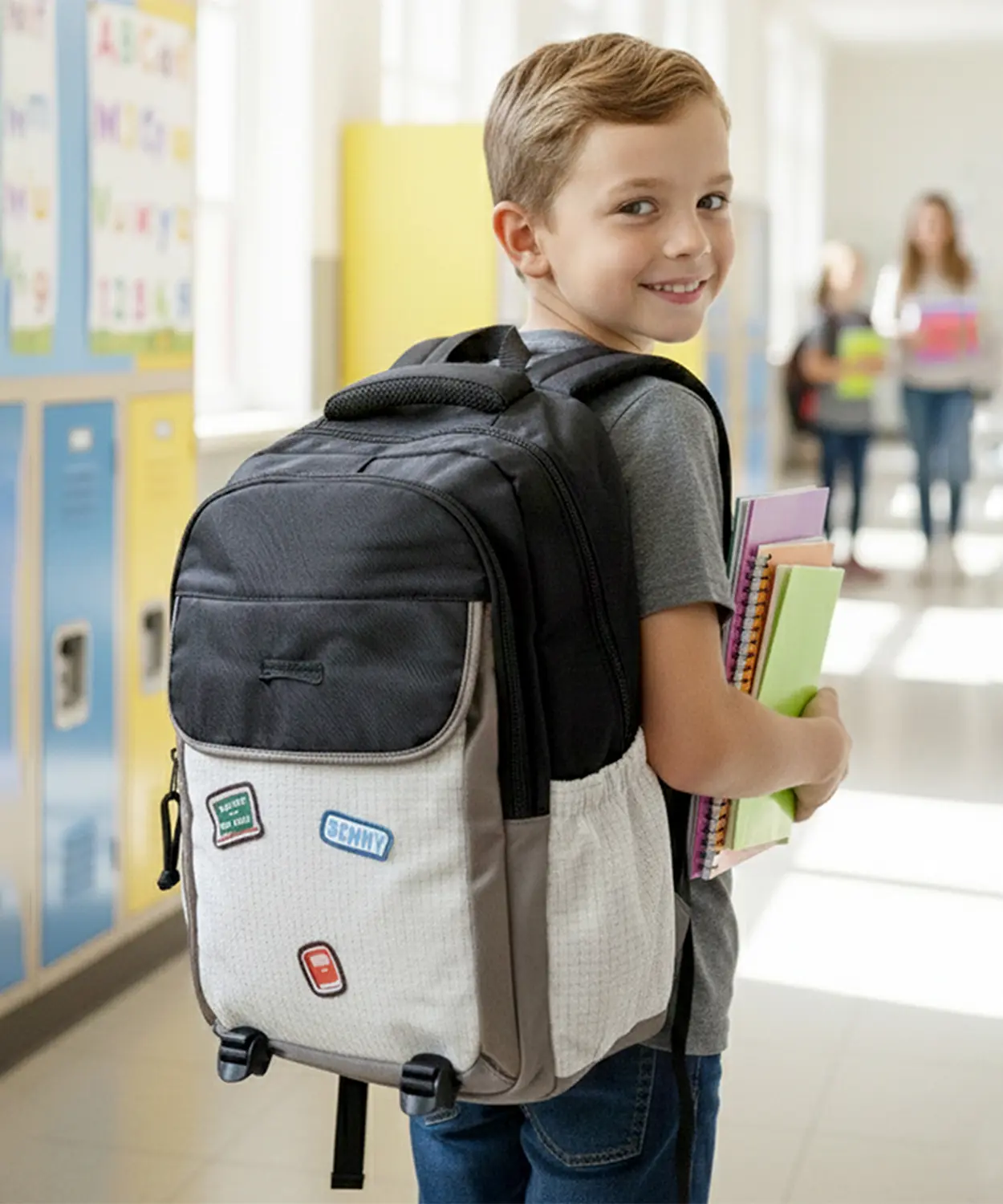 Black & Brown Badge Styled School Backpack