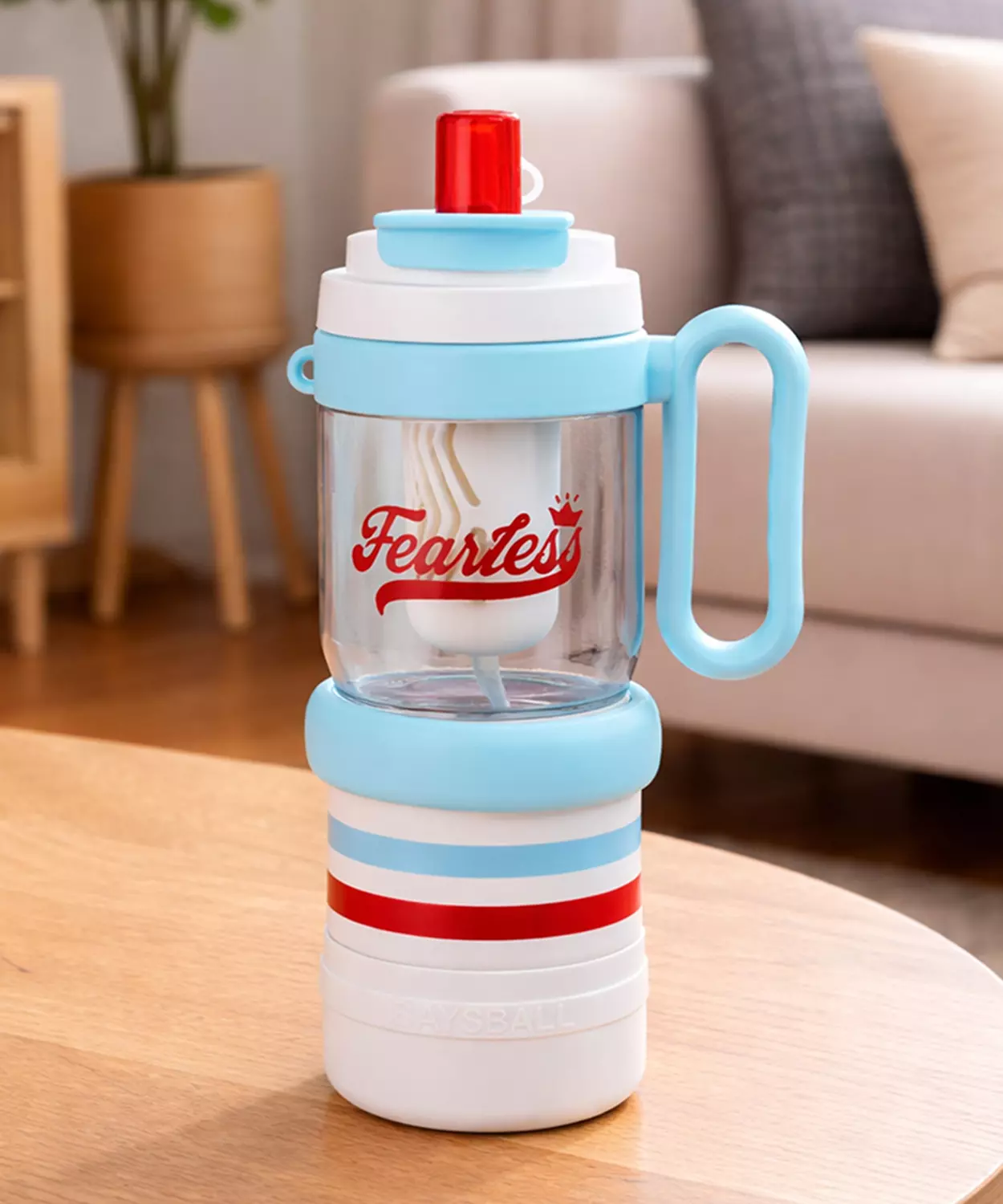 Light Blue White 4 In One Water Bottle, Infuser & Mini Snack Box- 1000Ml