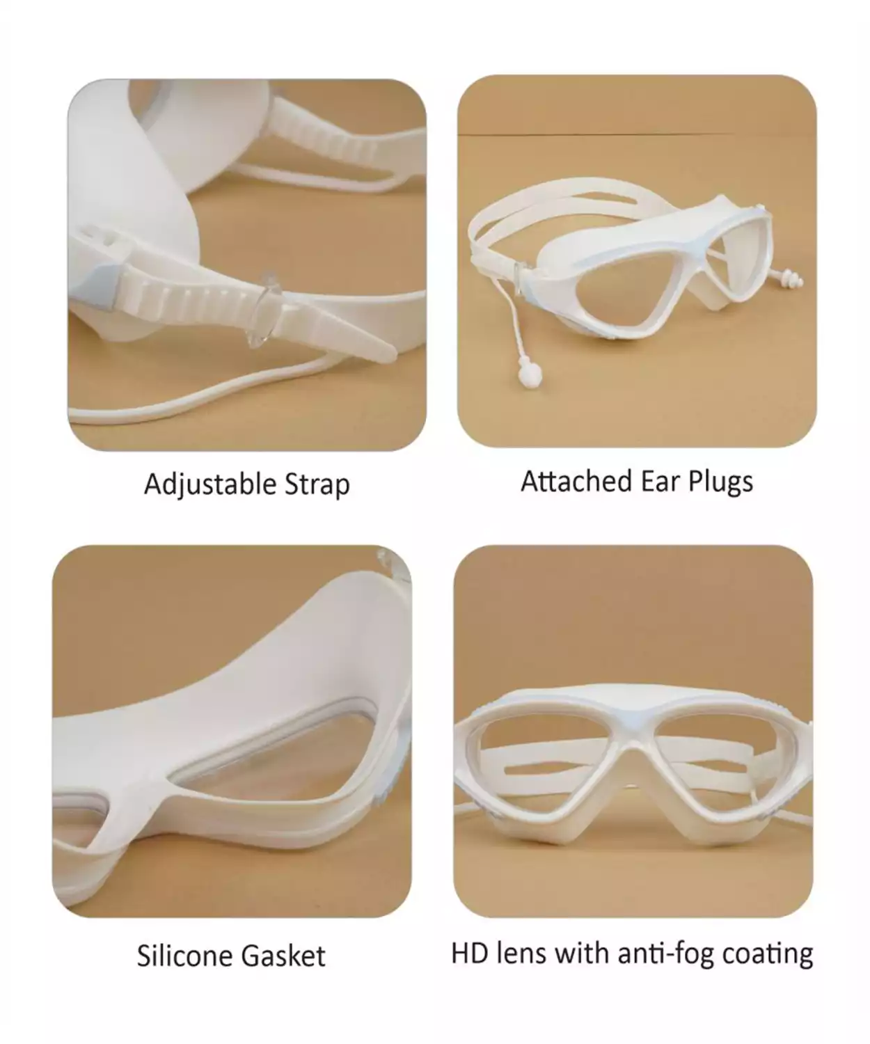 White With Light Blue Clip Style  Anti Fog Uv Protection Leakproof Design Swim Goggles