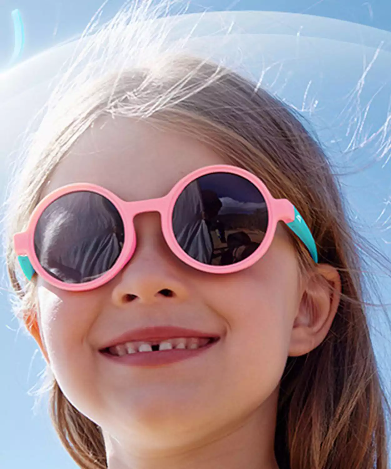 Pink Frame with Teal Arms, Anti Ultraviolet Girls Sunglasses