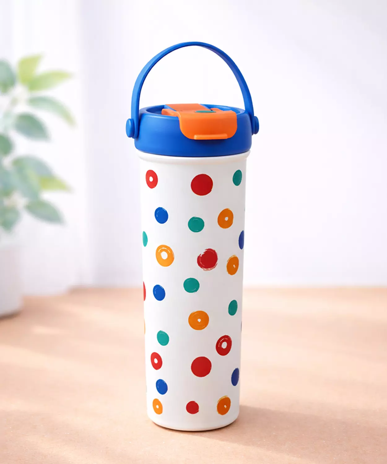 Blue & Multi Polka, Soft Silicone Handle Series, Stainless Steel Tumbler And Water Bottle- 650Ml