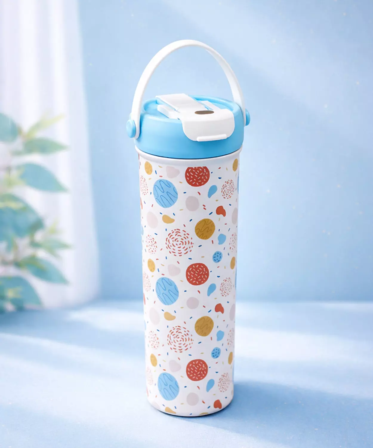 Light Blue & Orange Sprinkles Soft Silicone Handle Series, Stainless Steel Tumbler And Water Bottle- 650 Ml