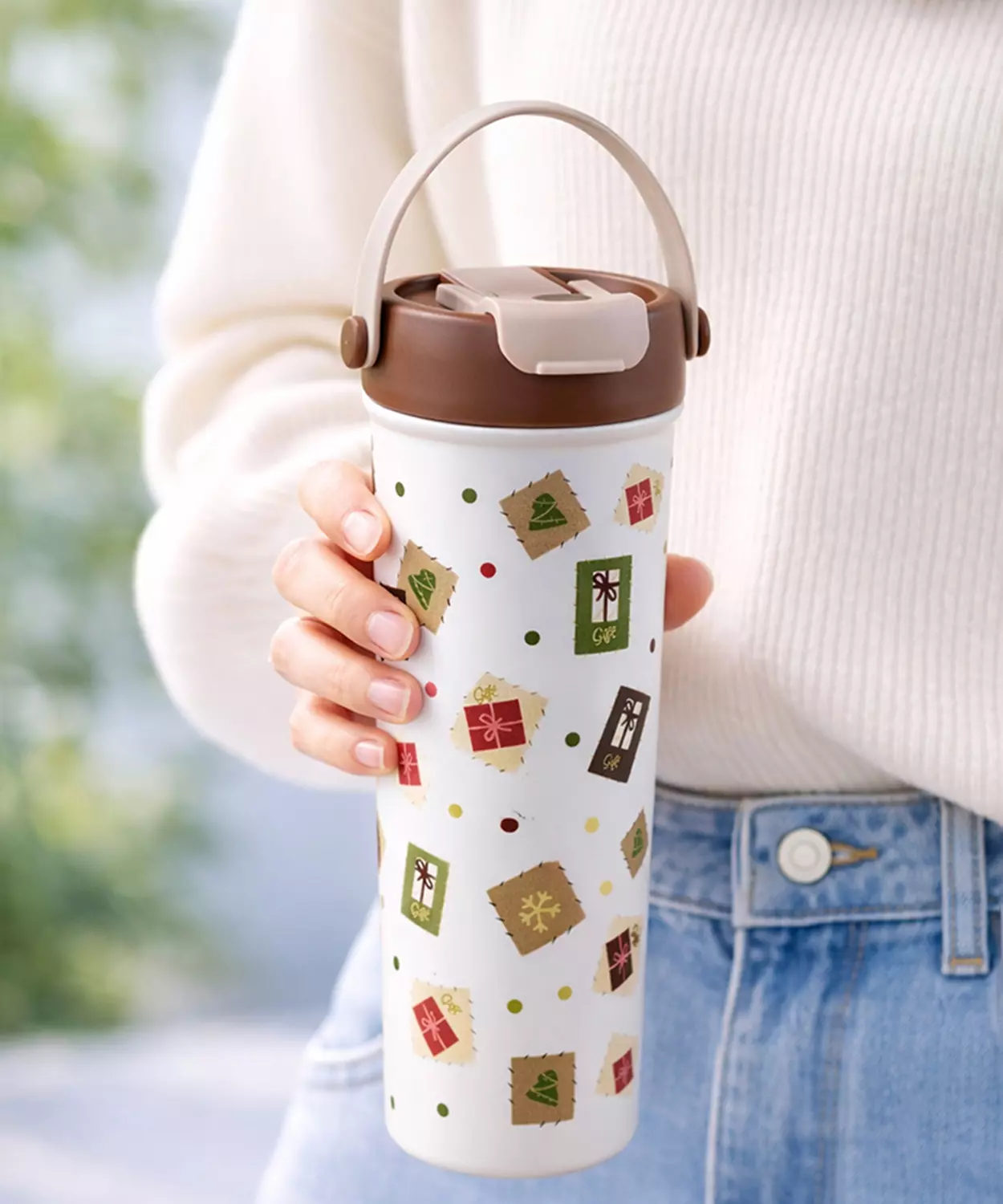 Brown Gift Stamps Soft Silicone Handle Series, Stainless Steel Tumbler And Water Bottle- 650 Ml