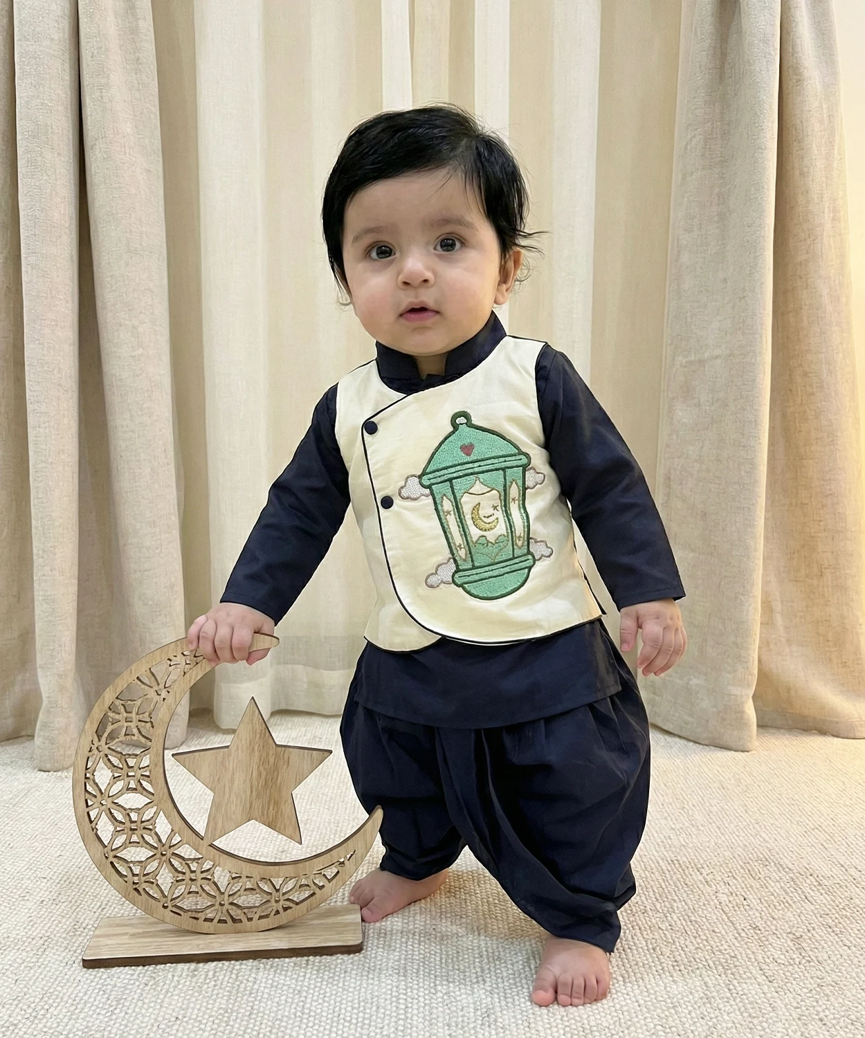 Little Fanoos Ramadan Kurta Set – Blue & Cream