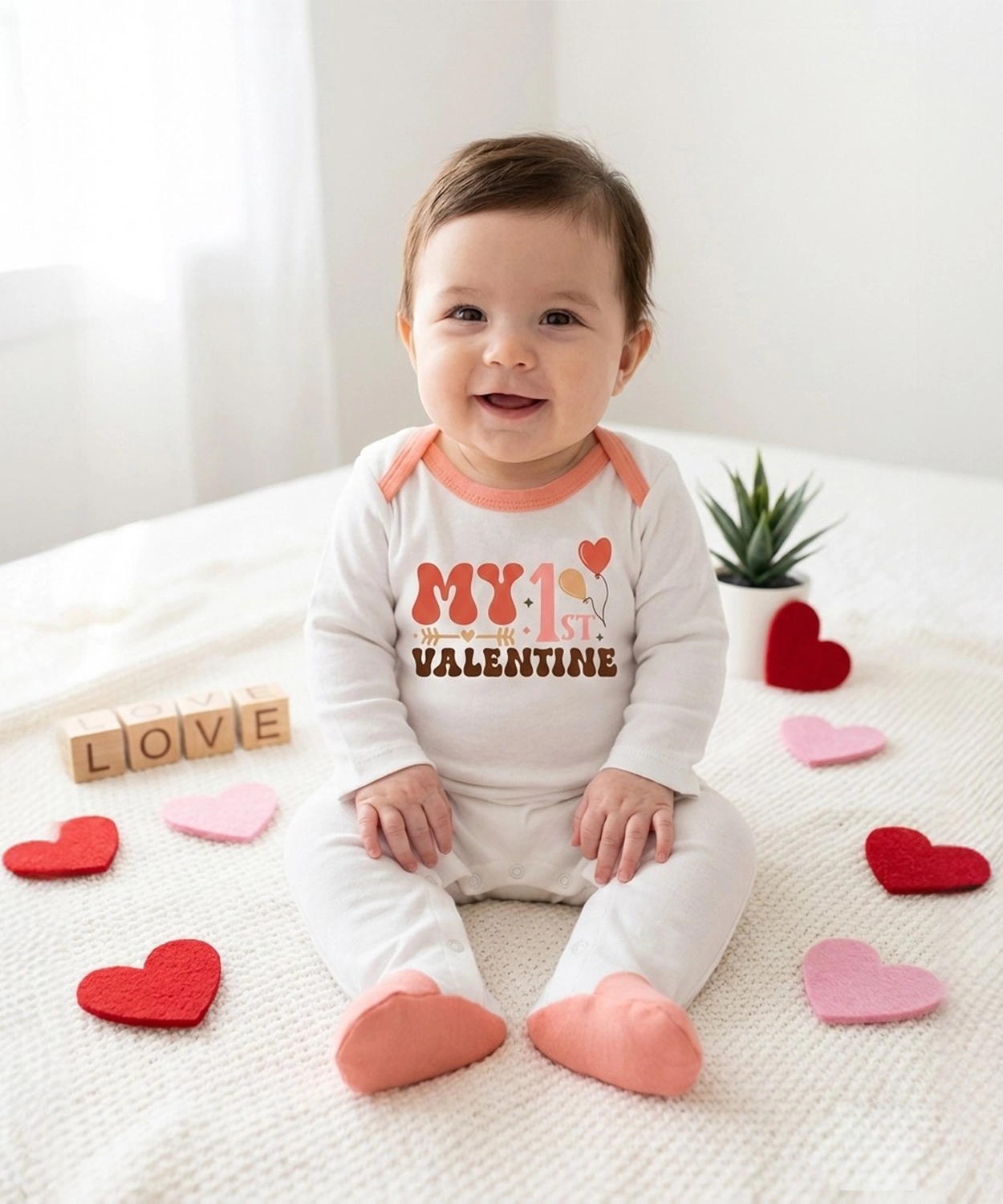 My 1st Valentine's day White Printed Romper
