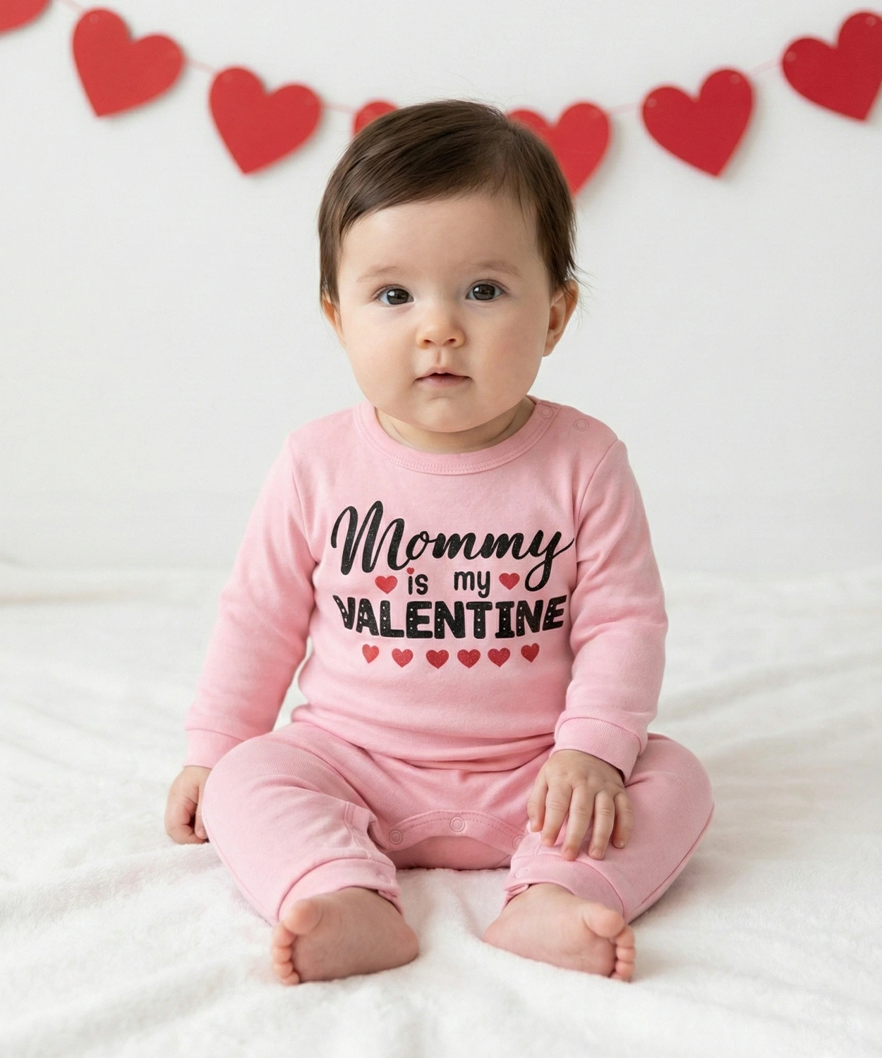 Mommy Is My Valentine Printed Pink Romper