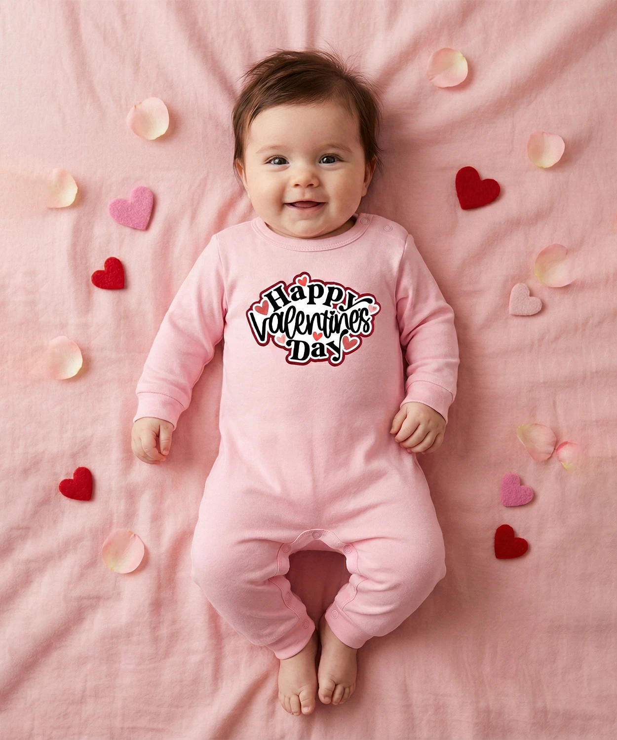 Happy Valentine's Day Printed Pink Romper