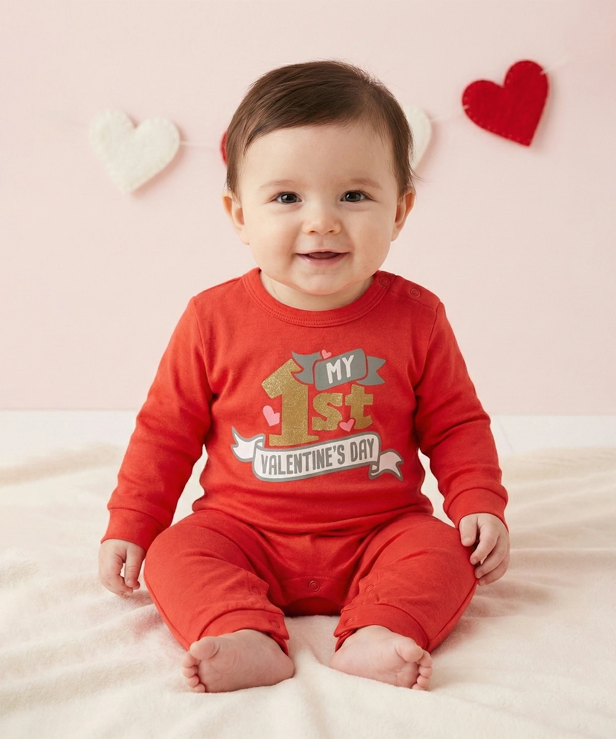 My 1st Valentine's day Red Printed Romper