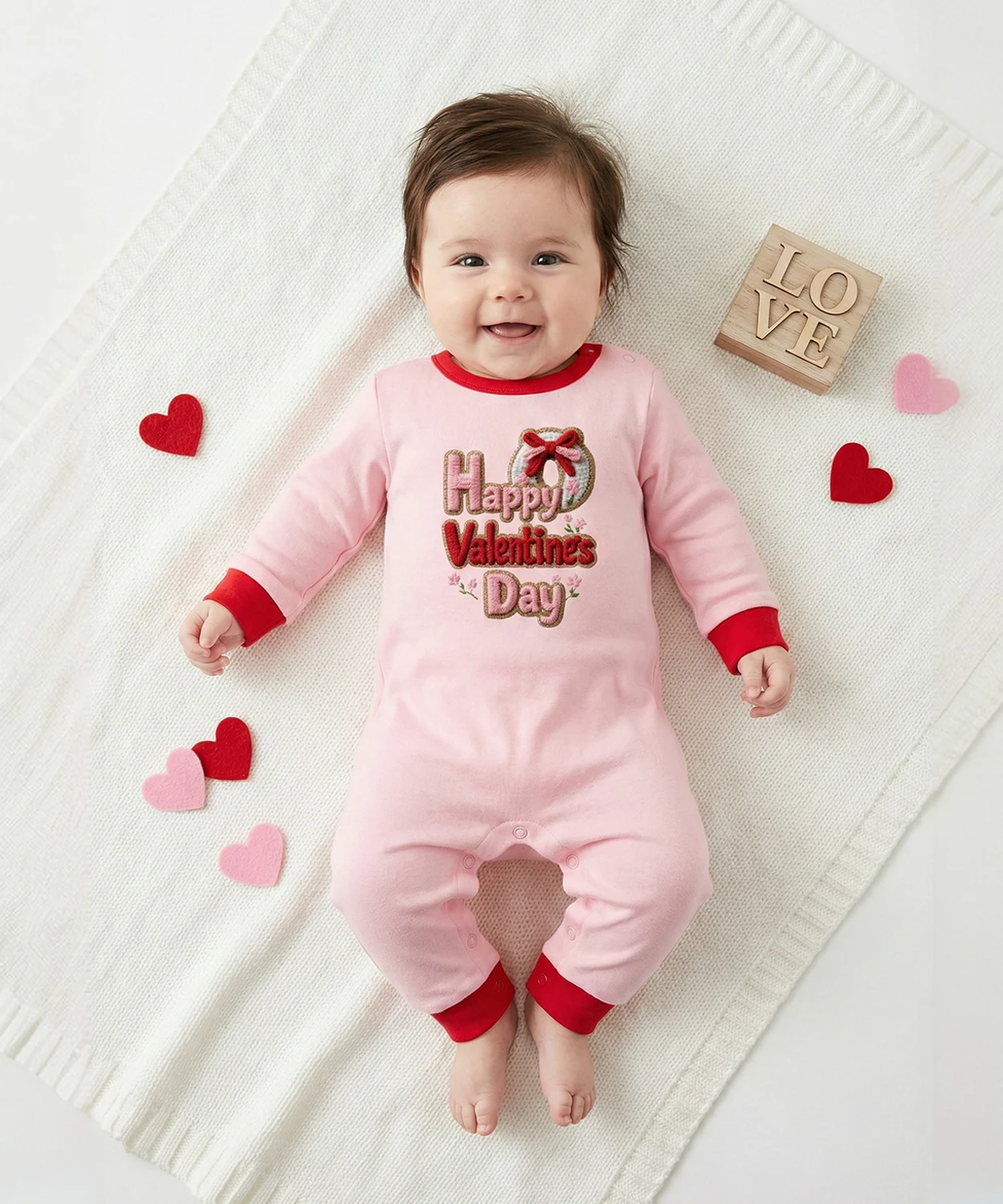 Happy Valentine's Day Printed Pink Romper