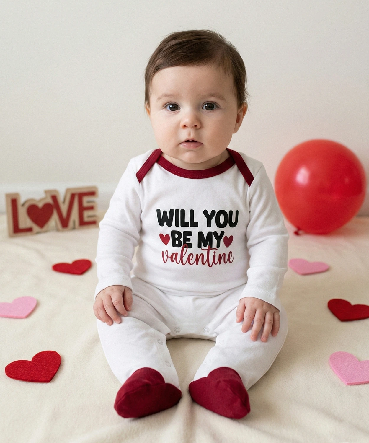 Will You be My Valentine Printed Romper