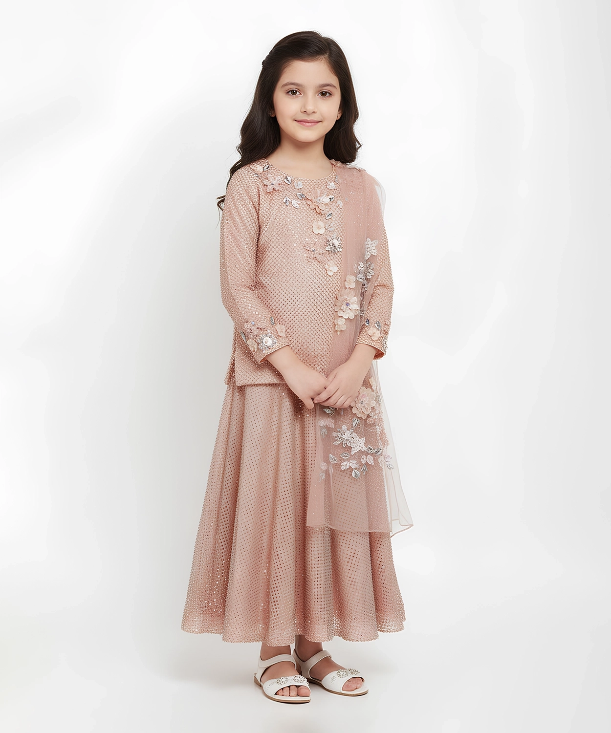 Swarovski 3D Floral Work Lehenga Set For Girl