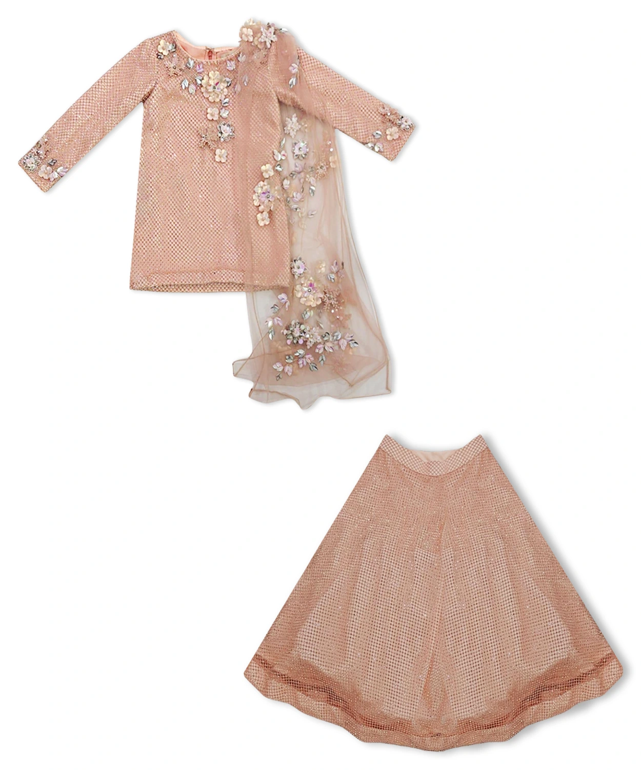 Swarovski 3D Floral Work Lehenga Set For Girl