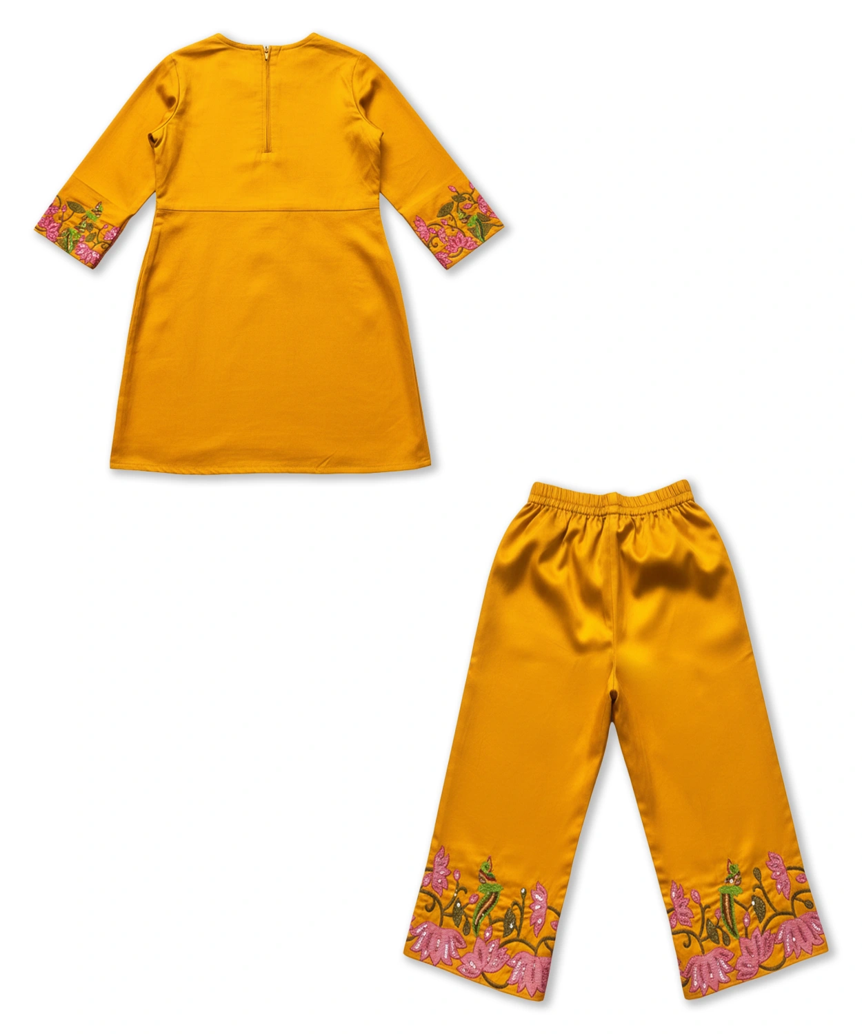 Lotus Embroidered Kurta Set For Girl 