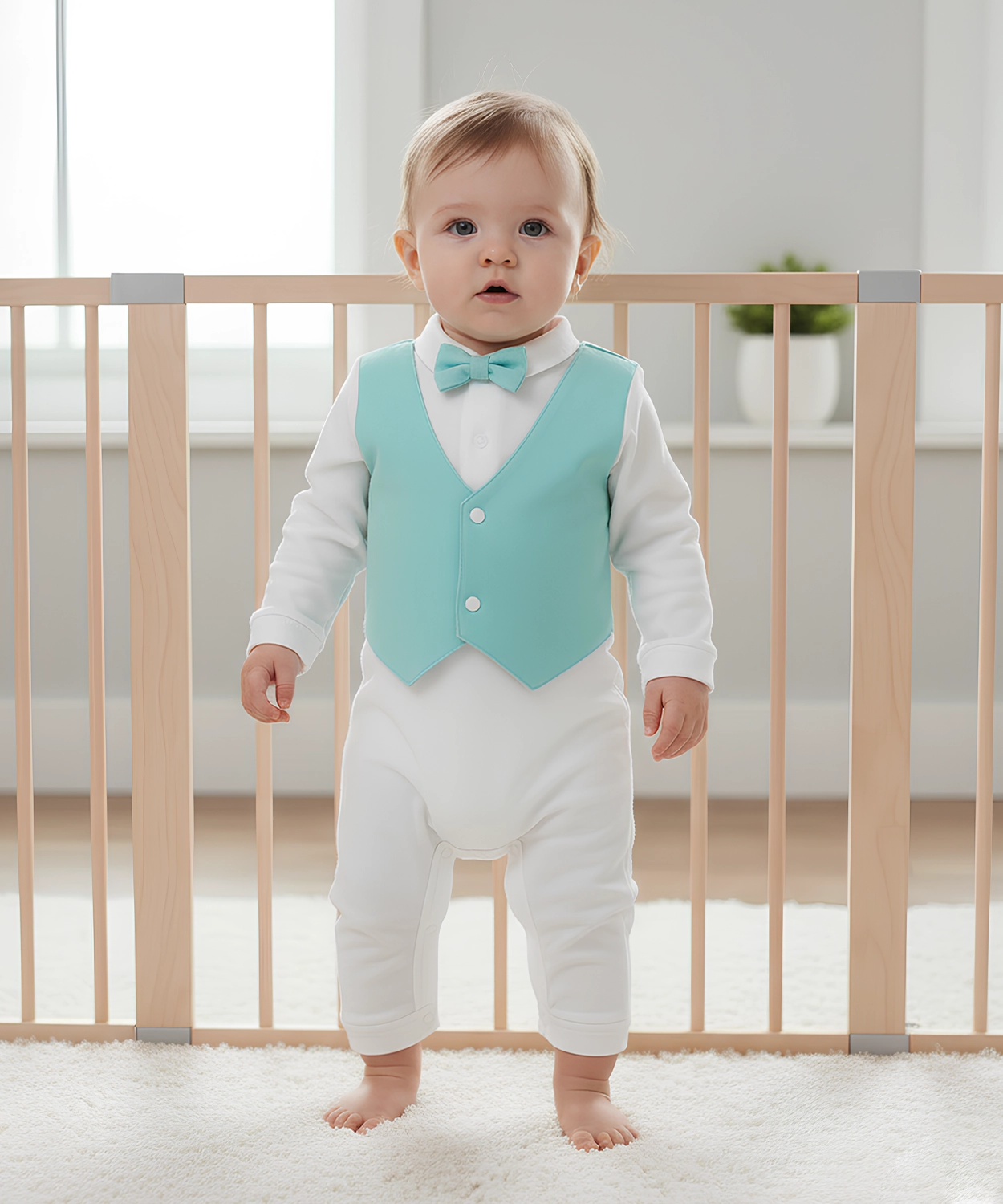 Waistcoat Style Baby Romper With Bow