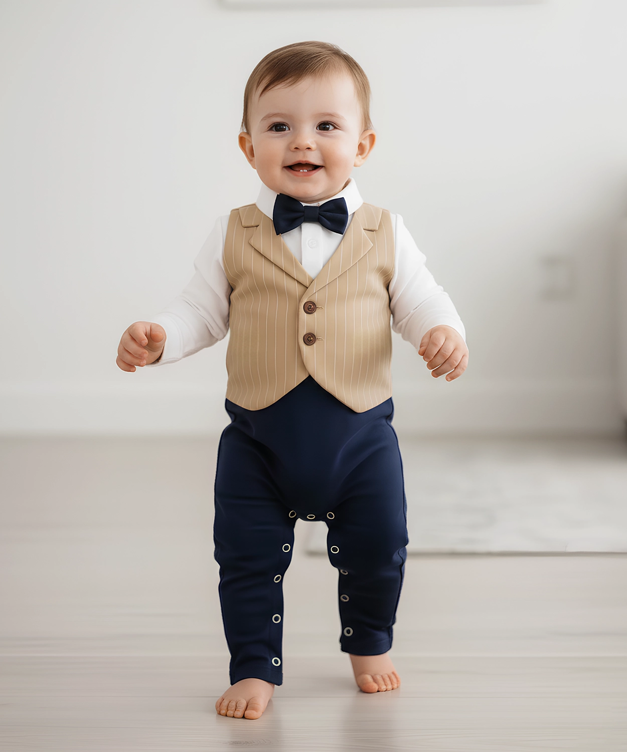 Formal Waistcoat Romper With Bow
