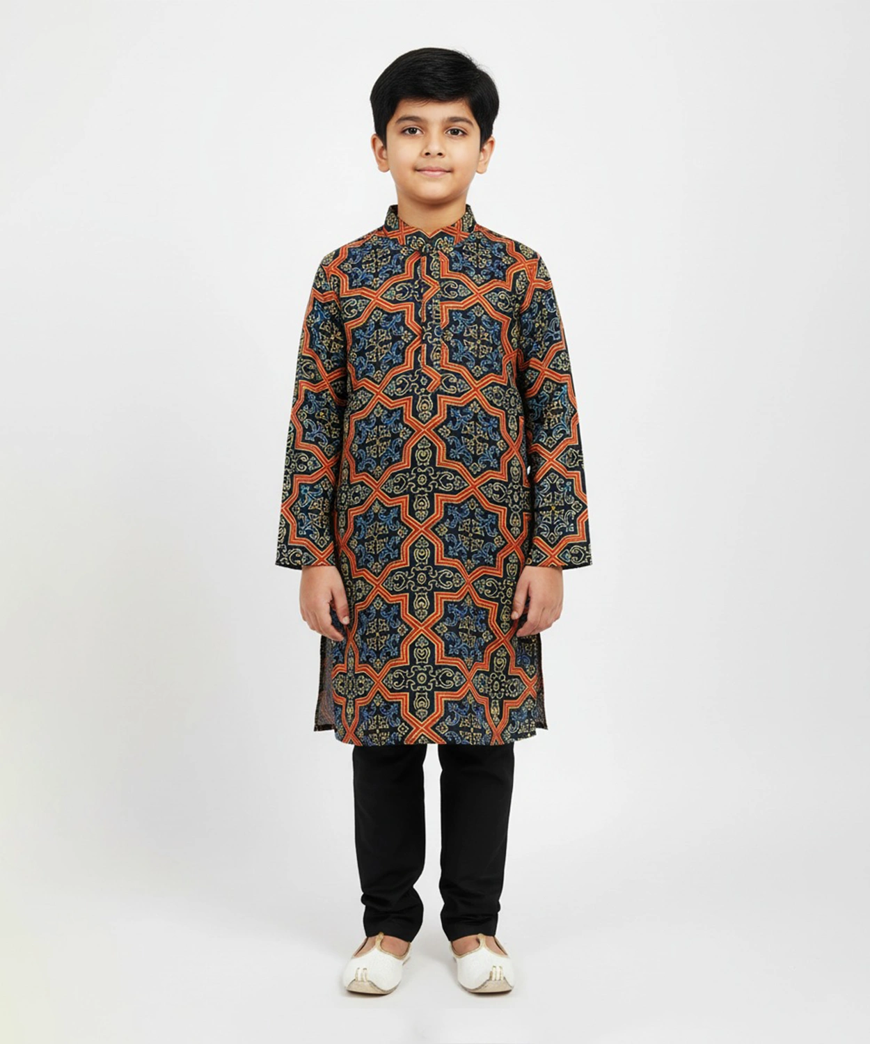 Hand Work Printed Kurta Set For Boy