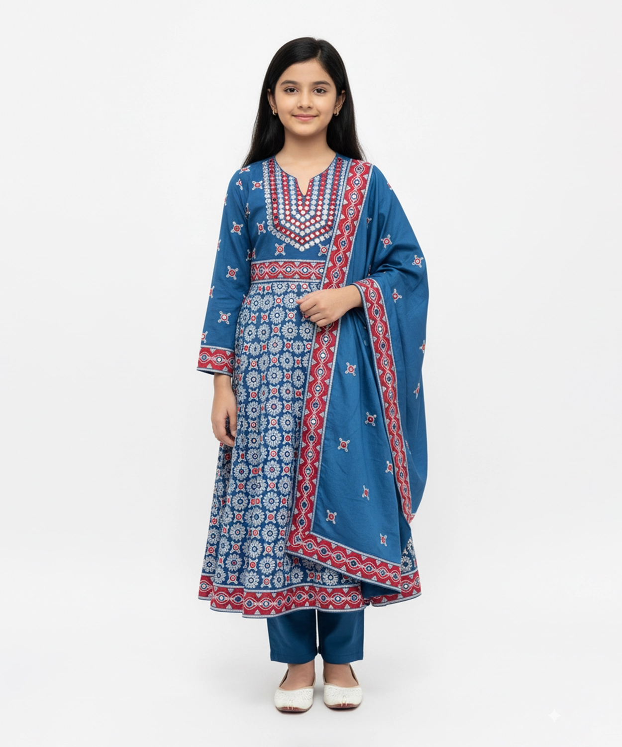 Mirror Work Embroidered Anarkali Suit For Girl