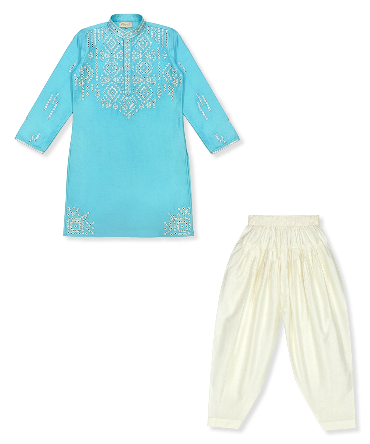 Embroidered Mirror Work Kurta Set For Boy
