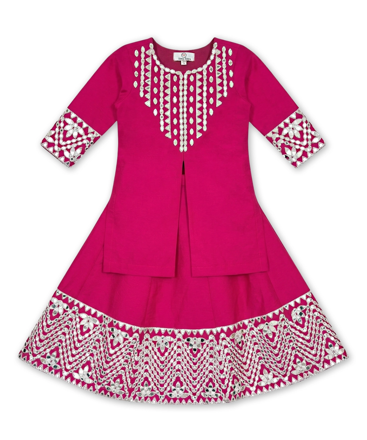 Rani Pink Embroidered Kurta with Skirt Set for Girls